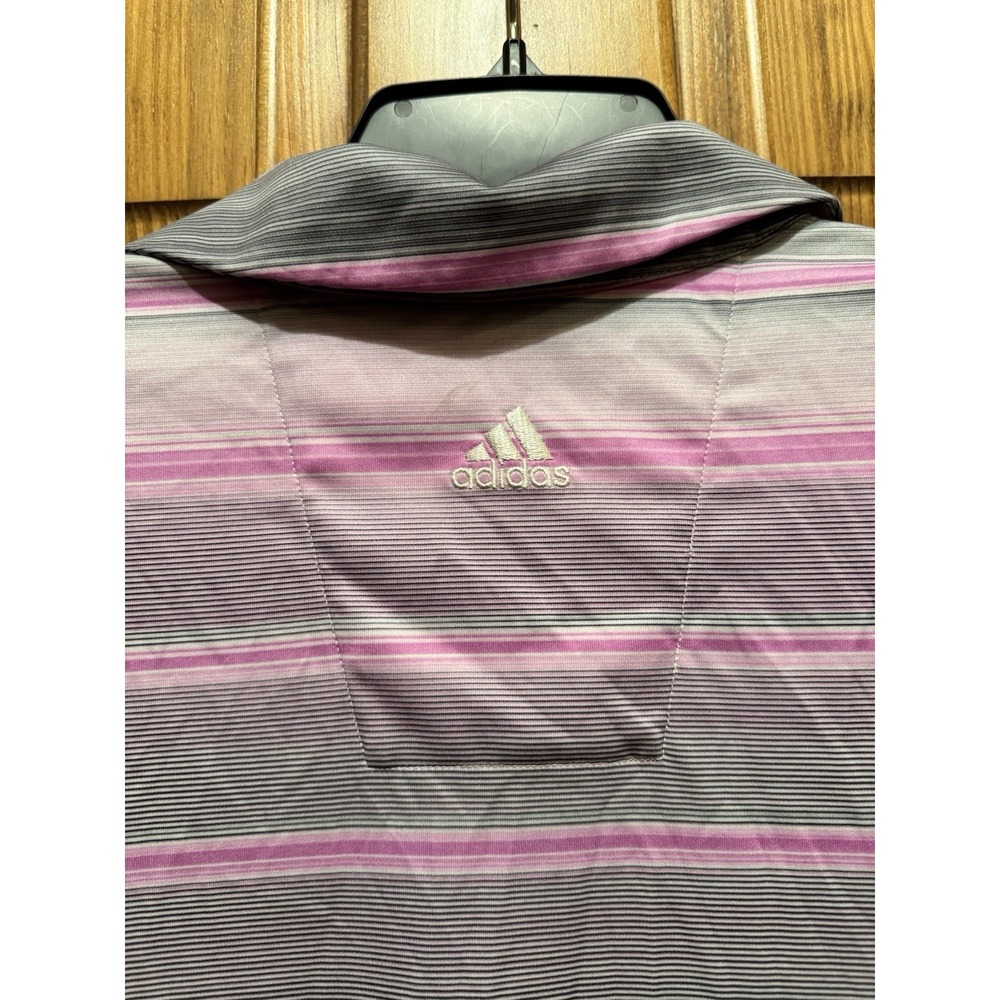 Adidas Men's Purple Pink Striped Climacool Golf Short Sleeve Polo Shirt Size L - Picture 7 of 7